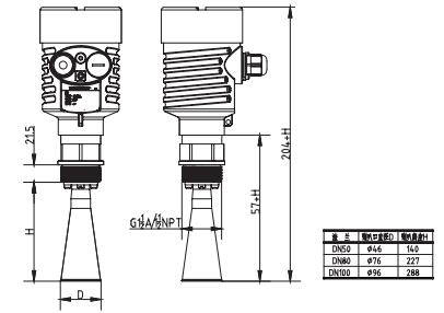 喇叭口雷達物位(wei)計外形尺寸圖