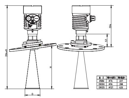 萬向喇叭雷(lei)達物位計外型尺(chǐ)寸圖
